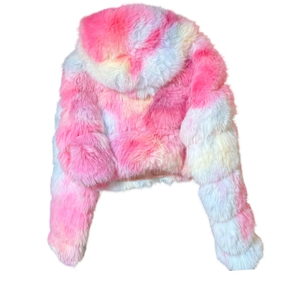 AKIRA NWT Stunning Multicolor Faux Fur Cropped Teddy Hooded Jacket (0722) - Picture 9 of 15